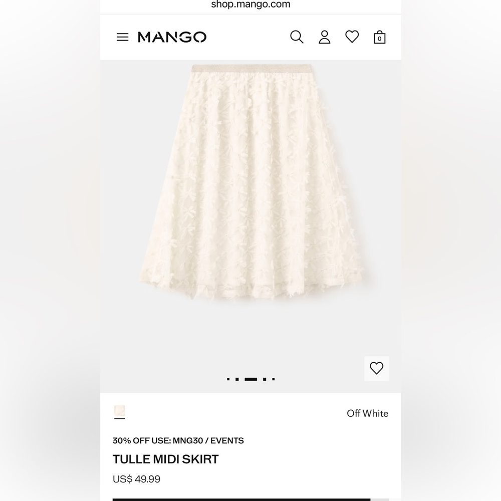 💄Mango Kids girl Ivory Ruffle Midi Skirt Size  9-10